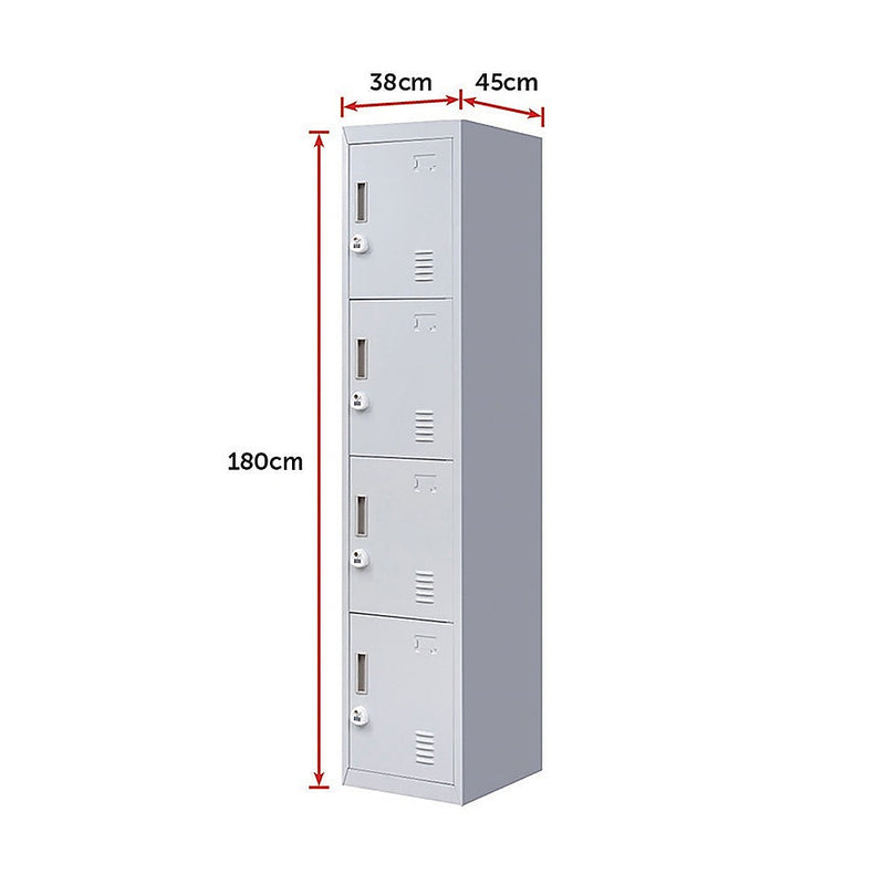 4-Door Vertical Locker for Office Gym Shed School Home Storage - 3-Digit Combination Lock