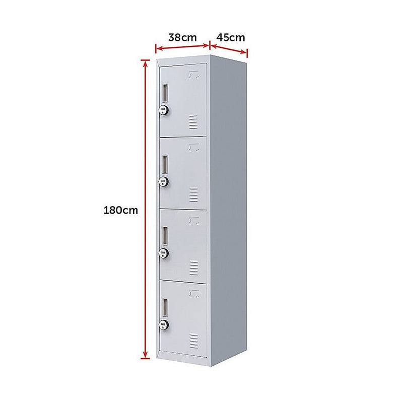 4-Door Vertical Locker for Office Gym Shed School Home Storage- 4-Digit Combination Lock