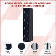 4-Door Vertical Locker for Office Gym Shed School Home Storage - Standard Lock with Keys
