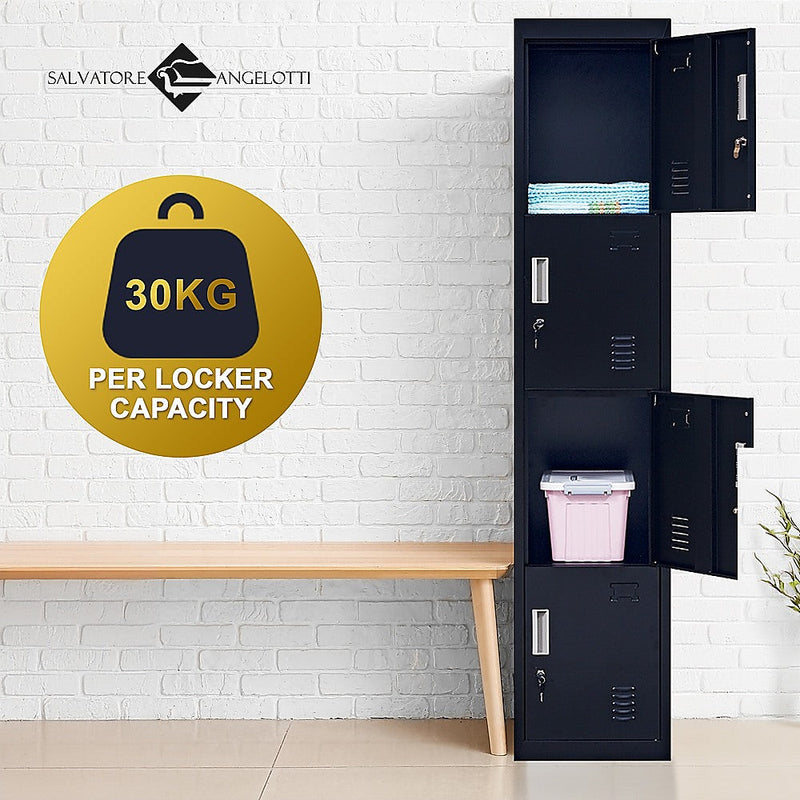 4-Door Vertical Locker for Office Gym Shed School Home Storage - Standard Lock with Keys