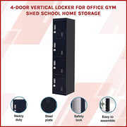 4-Door Vertical Locker for Office Gym Shed School Home Storage - 3-Digit Combination Lock