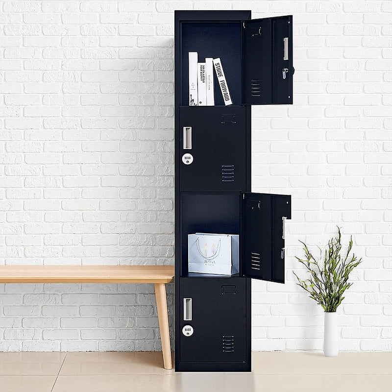 4-Door Vertical Locker for Office Gym Shed School Home Storage- 4-Digit Combination Lock