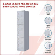 6-Door Locker for Office Gym Shed School Home Storage - Padlock-operated
