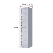 6-Door Locker for Office Gym Shed School Home Storage - Padlock-operated