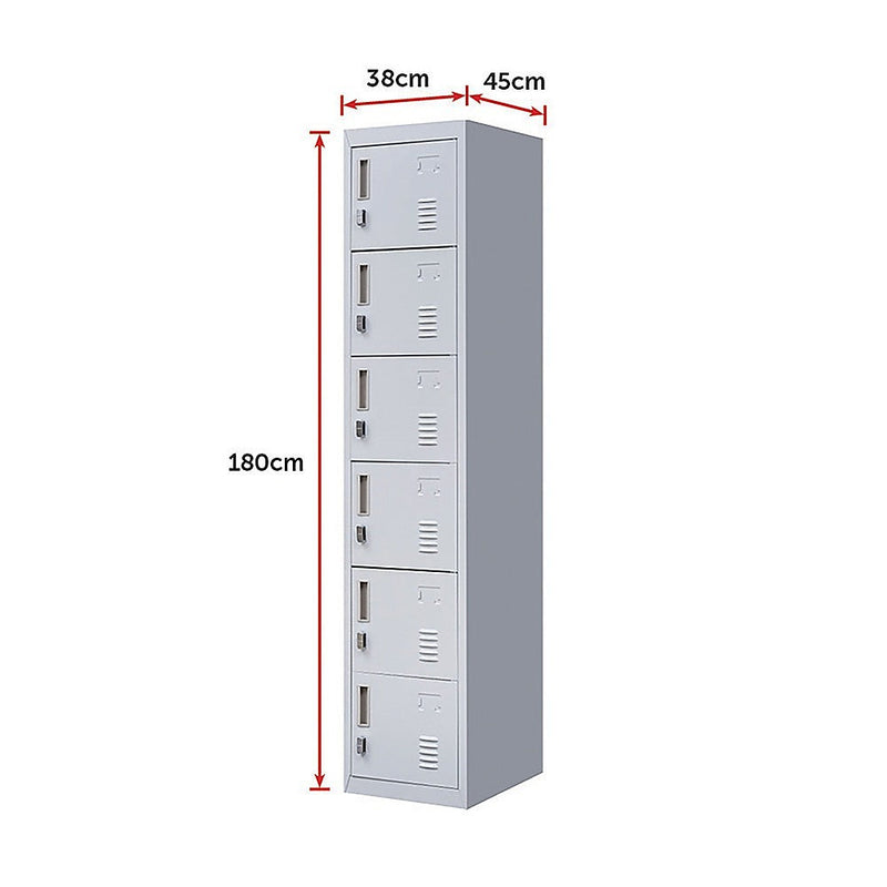 6-Door Locker for Office Gym Shed School Home Storage - Padlock-operated