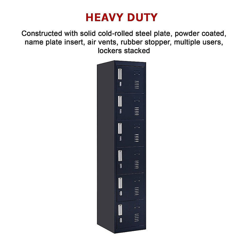 6-Door Locker for Office Gym Shed School Home Storage - Padlock-operated
