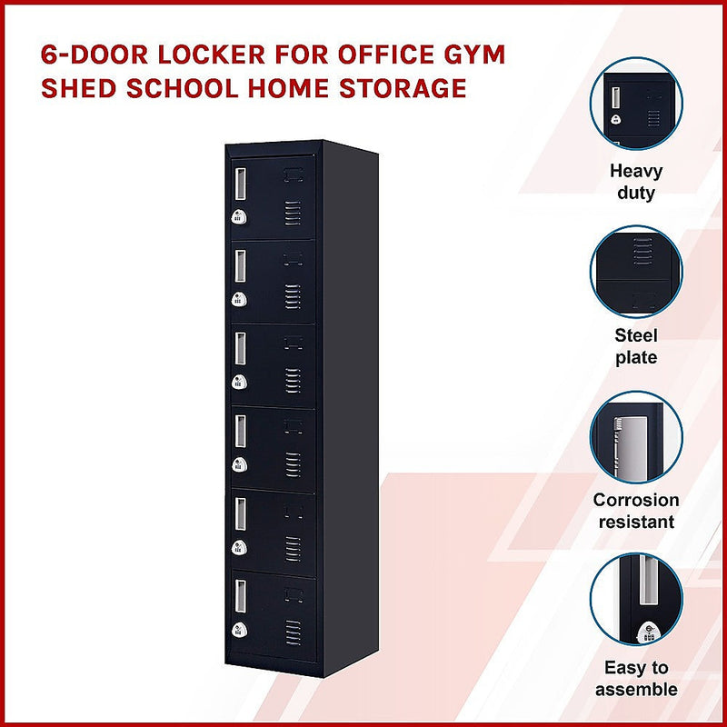 6-Door Locker for Office Gym Shed School Home Storage - 3-Digit Combination Lock