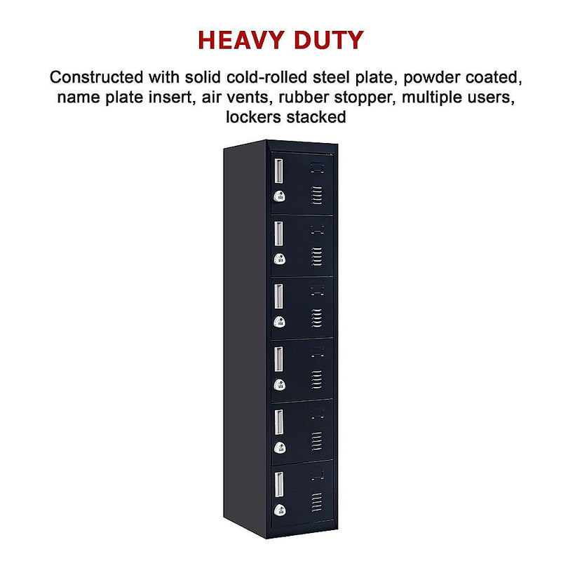 6-Door Locker for Office Gym Shed School Home Storage - 3-Digit Combination Lock