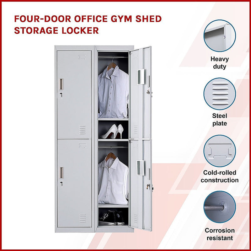 Four-Door Office Gym Shed Storage Locker- Standard Lock with 2 Keys