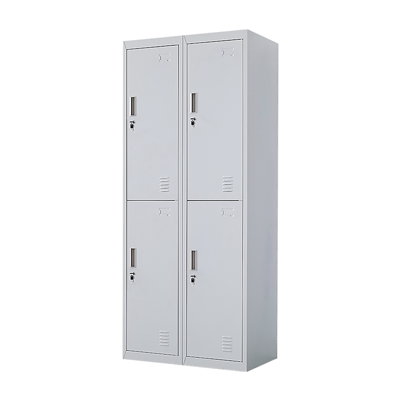 Four-Door Office Gym Shed Storage Locker- Standard Lock with 2 Keys Grey