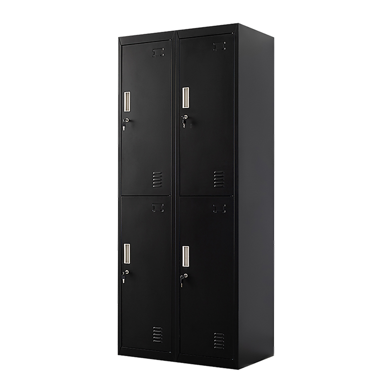 Four-Door Office Gym Shed Storage Locker- Standard Lock with 2 Keys Black