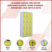12-Door Locker for Office Gym Shed School Home Storage - Standard Lock with Keys