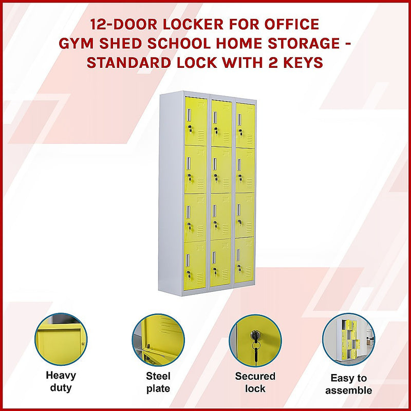12-Door Locker for Office Gym Shed School Home Storage - Standard Lock with Keys