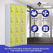 12-Door Locker for Office Gym Shed School Home Storage - Standard Lock with Keys