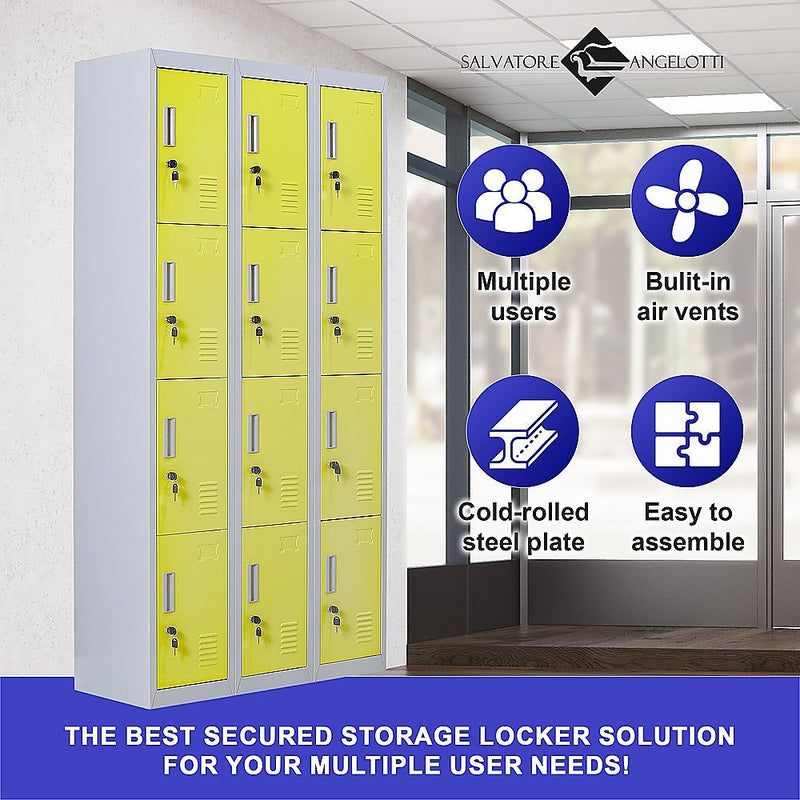 12-Door Locker for Office Gym Shed School Home Storage - Standard Lock with Keys