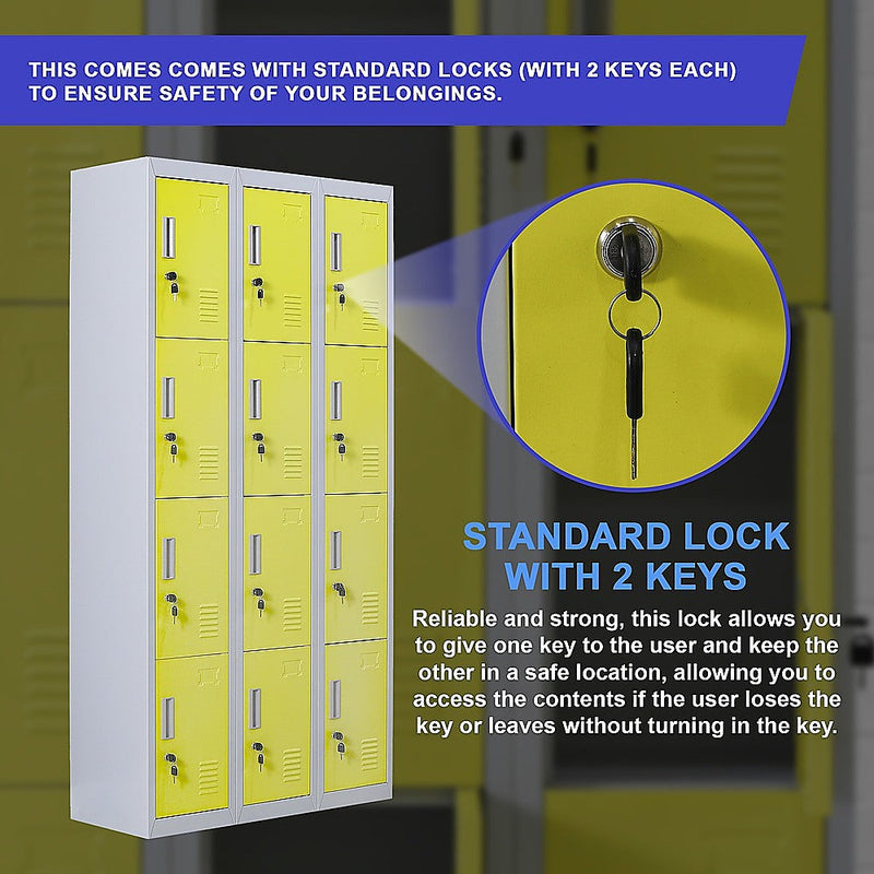 12-Door Locker for Office Gym Shed School Home Storage- 4-Digit Combination Lock