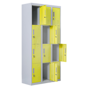 12-Door Locker for Office Gym Shed School Home Storage - Padlock-operated Yellow Door