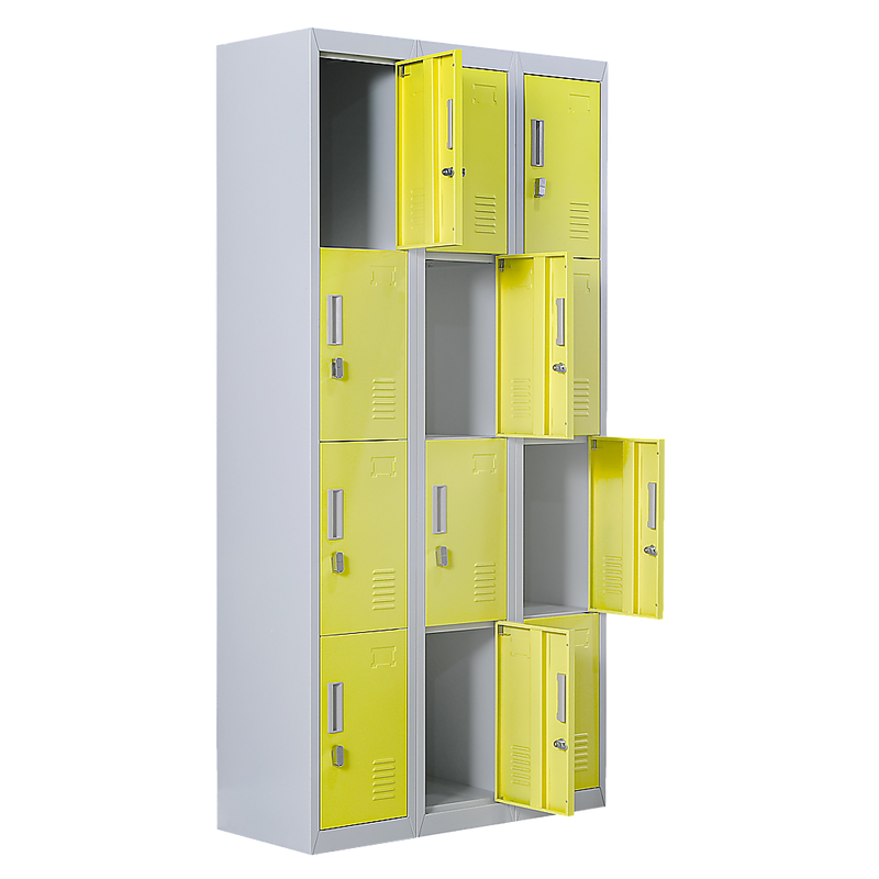 12-Door Locker for Office Gym Shed School Home Storage - Padlock-operated Yellow Door