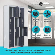 12-Door Locker for Office Gym Shed School Home Storage- 4-Digit Combination Lock