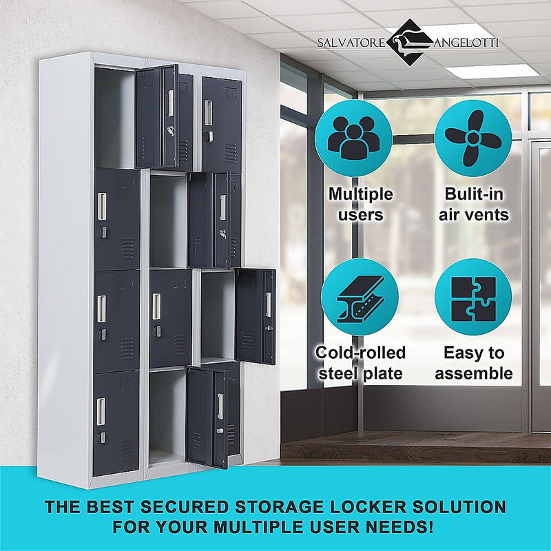 12-Door Locker for Office Gym Shed School Home Storage- 4-Digit Combination Lock