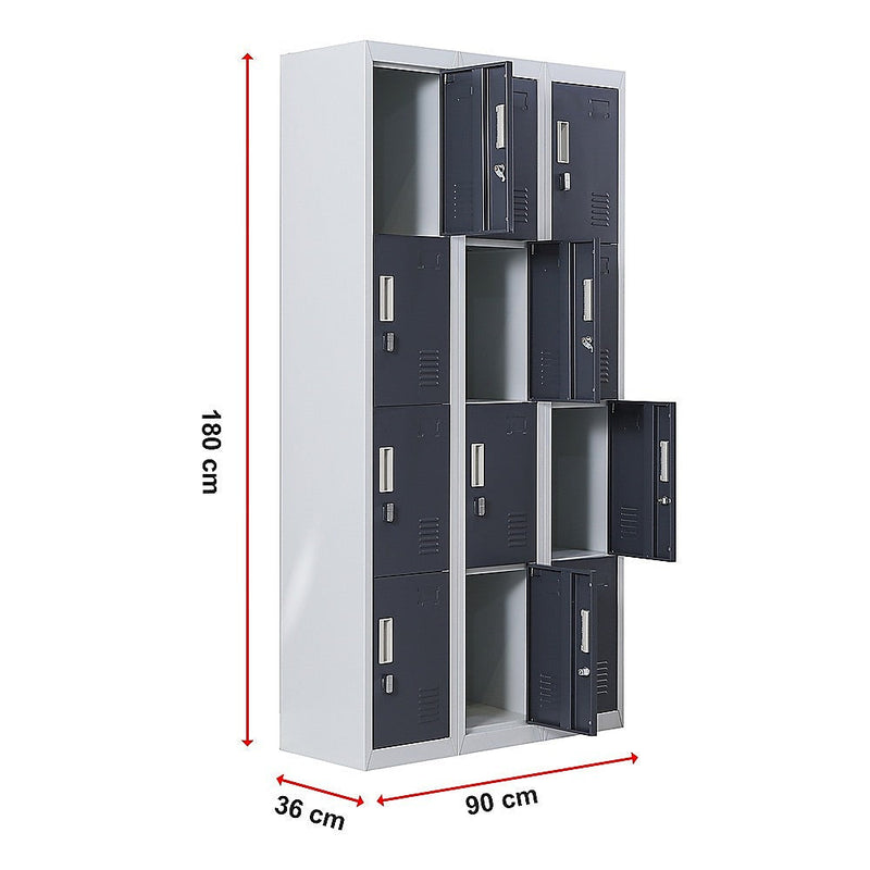 12-Door Locker for Office Gym Shed School Home Storage- 4-Digit Combination Lock