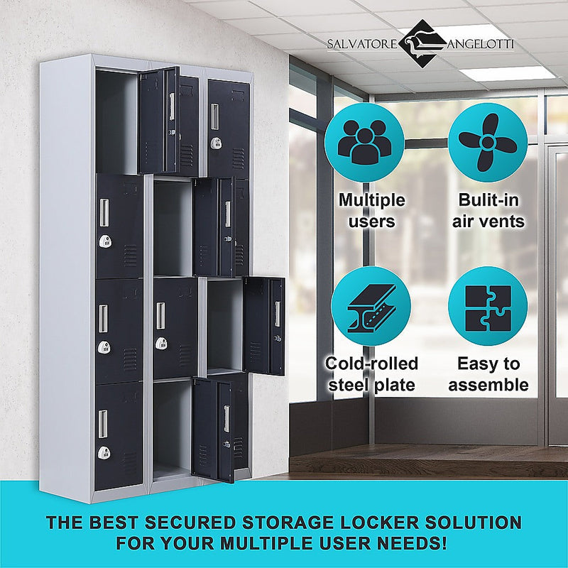 12-Door Locker for Office Gym Shed School Home Storage- 4-Digit Combination Lock