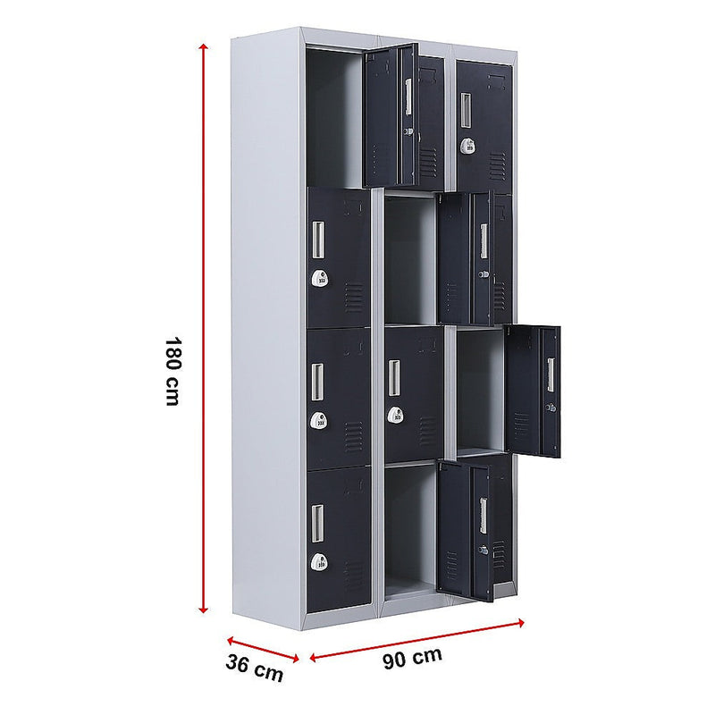 12-Door Locker for Office Gym Shed School Home Storage- 4-Digit Combination Lock