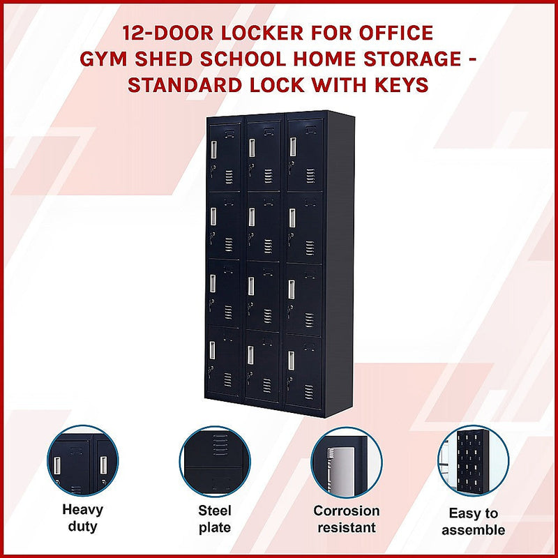 12-Door Locker for Office Gym Shed School Home Storage- 4-Digit Combination Lock