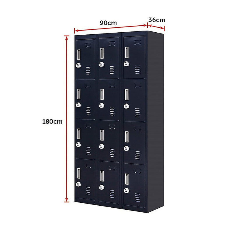 12-Door Locker for Office Gym Shed School Home Storage- 4-Digit Combination Lock