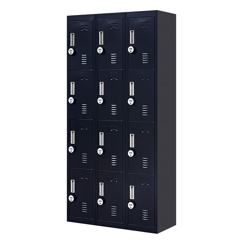 12-Door Locker for Office Gym Shed School Home Storage- 4-Digit Combination Lock Black Door