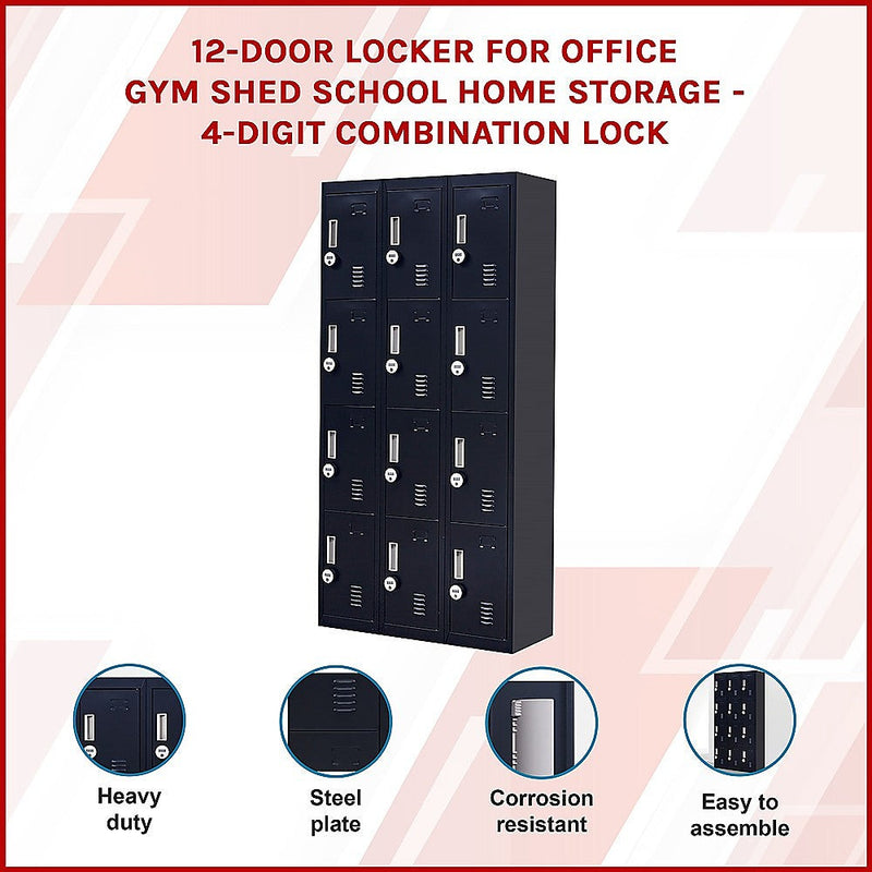 12-Door Locker for Office Gym Shed School Home Storage- 4-Digit Combination Lock