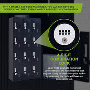 12-Door Locker for Office Gym Shed School Home Storage- 4-Digit Combination Lock