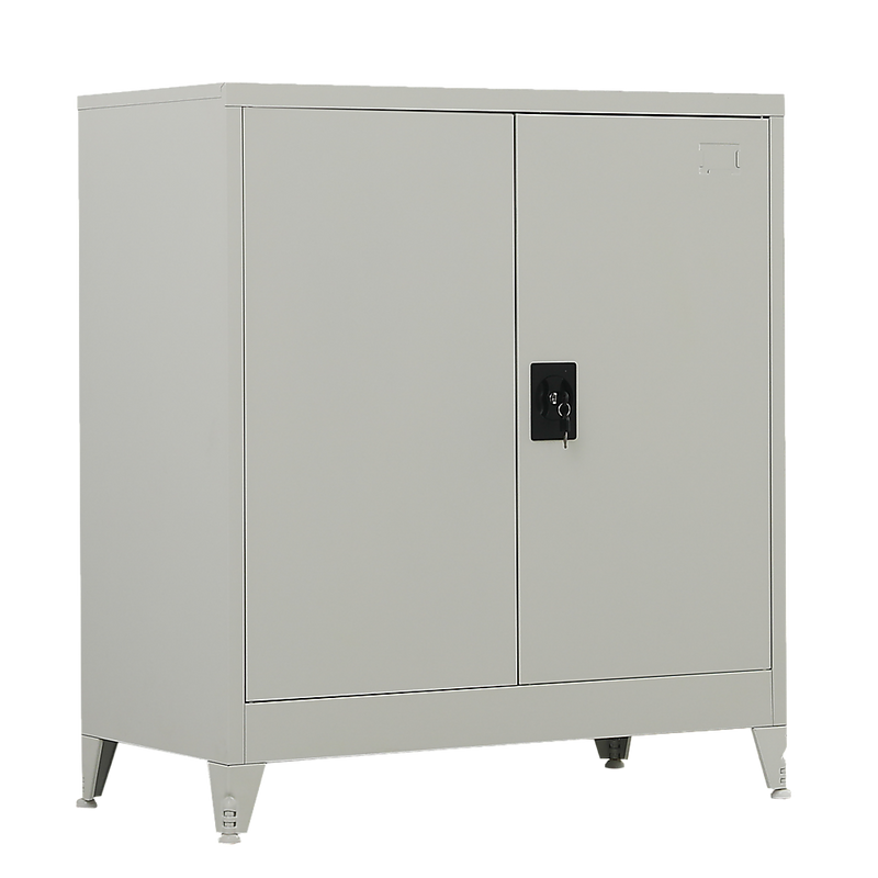 Two-Door Metal Short Cabinet Shelf Storage for Home Office Gym White With Legs