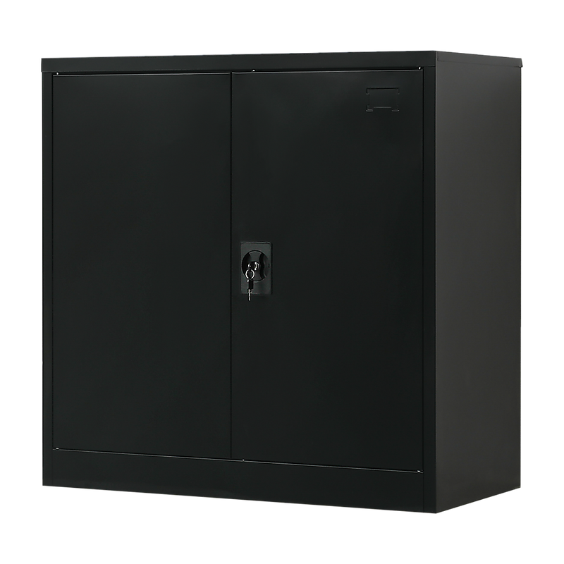 Two-Door Metal Short Cabinet Shelf Storage for Home Office Gym Black With Legs