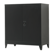 Two-Door Metal Short Cabinet Shelf Storage for Home Office Gym Black With Out Legs