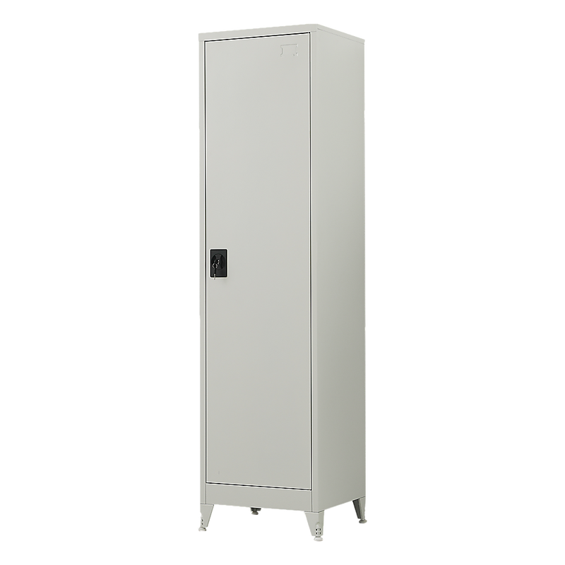Single-Door Metal Tall Cabinet Shelf Storage for Home Office Gym Grey With Legs