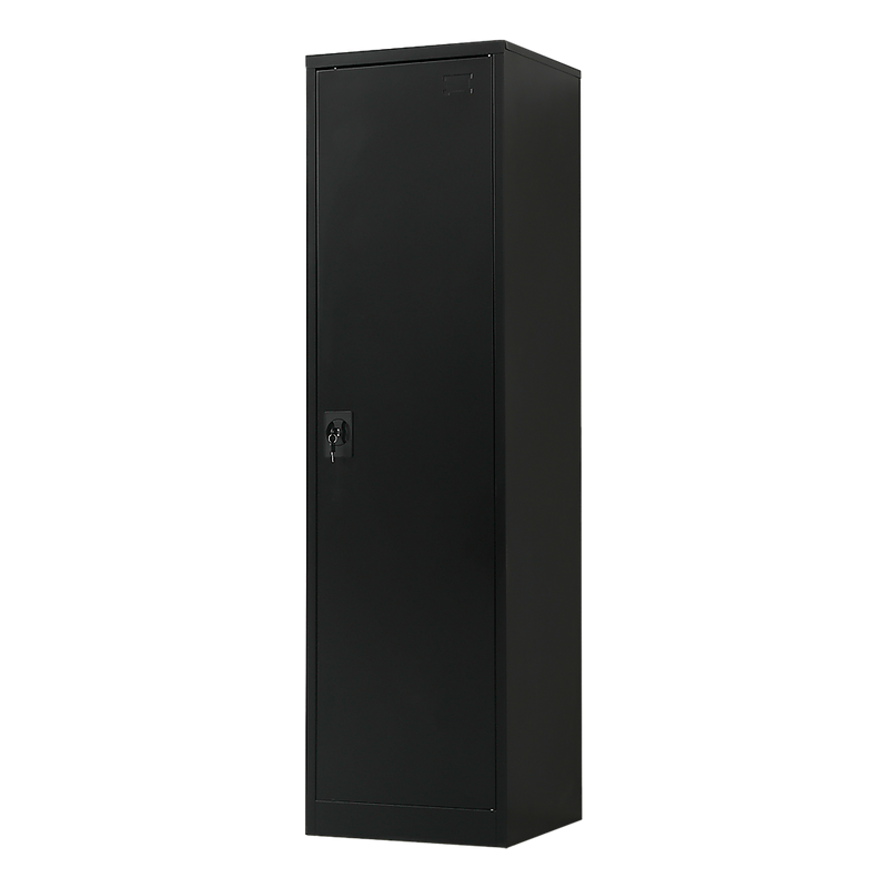 Single-Door Metal Tall Cabinet Shelf Storage for Home Office Gym Black Without Legs