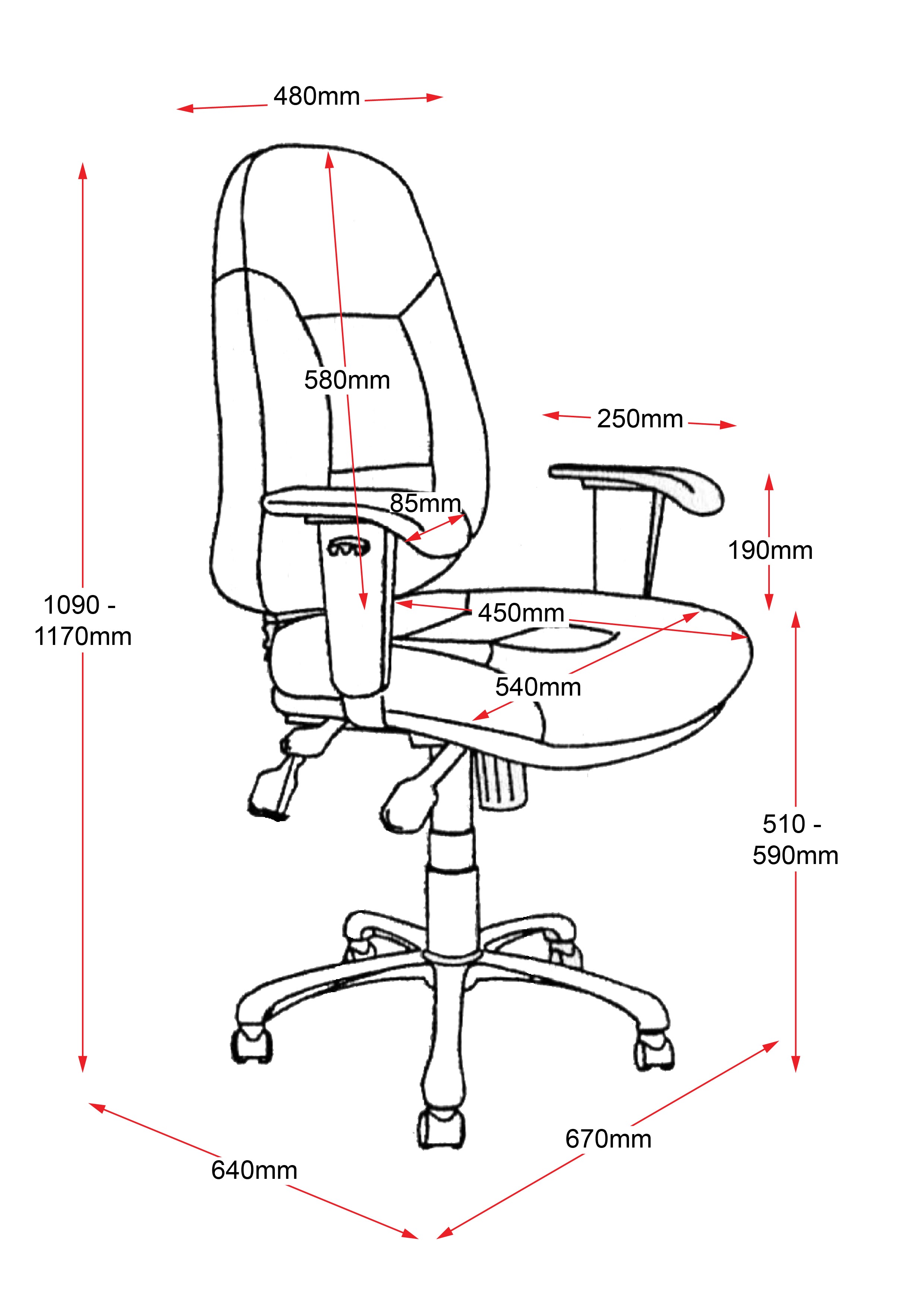 Task Chair Line Drawing Ergonomic Executive Operator Chair with High Back — EasyMart