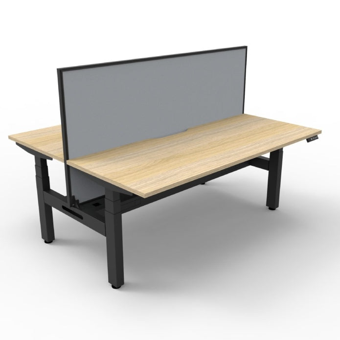 Boost+ Back to Back Workstation 1200mm W x 750mm D Natural Oak Top &amp; Black Satin Frame Without Cable Tray With Screen