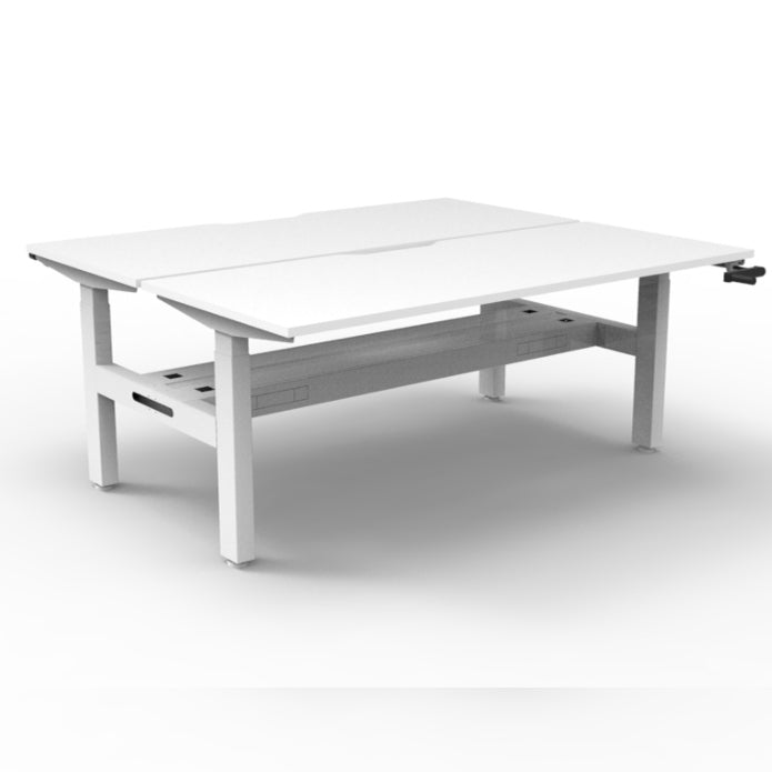 Boost Crank Back To Back Workstation With Cable Tray Without Screen Natural White Top & White Satin Frame