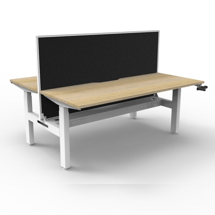 Boost Crank Back To Back Workstation With Cable Tray With Screen Natural Oak Top & White Satin Frame