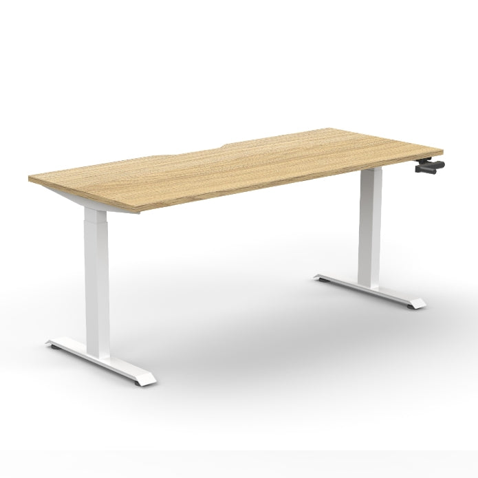 Boost Crank Single Sided Workstation Natural Oak Top & White Satin Frame Without Cable Tray Without Screen