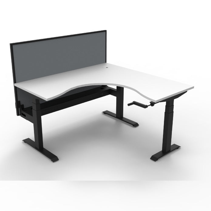 Boost Crank Corner Workstation With Cable Tray With Screen Natural White Top & Black Satin Frame