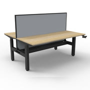 Boost Crank Back To Back Workstation With Cable Tray With Screen Natural Oak Top & Black Satin Frame