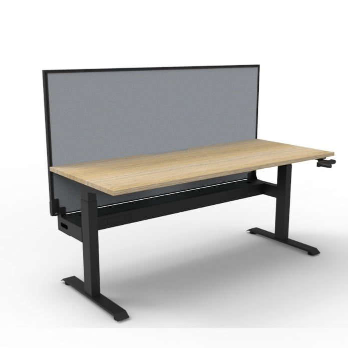 Boost Crank Single Sided Workstation Natural Oak Top & Black Satin Frame With Cable Tray With Screen
