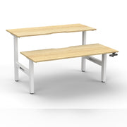 Boost Crank Back To Back Workstation Without Cable Tray Without Screen Natural Oak Top & White Satin Frame