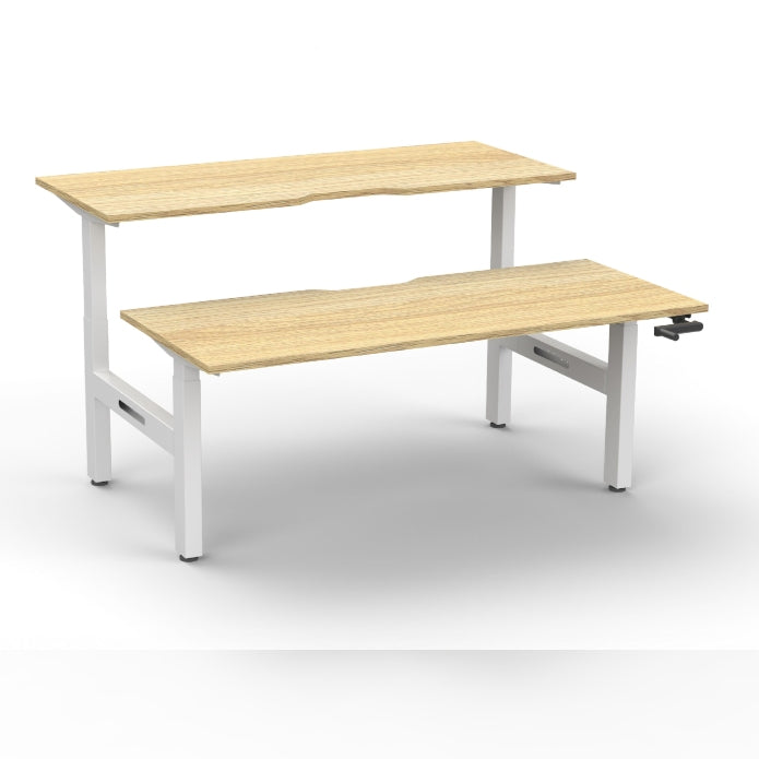 Boost Crank Back To Back Workstation Without Cable Tray Without Screen Natural Oak Top & White Satin Frame