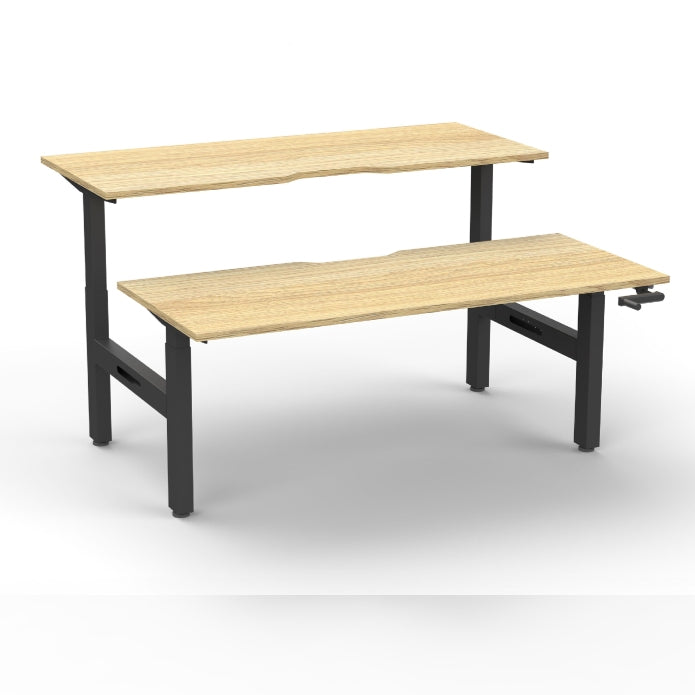 Boost Crank Back To Back Workstation Without Cable Tray Without Screen Natural Oak Top & Black Satin Frame