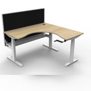 Boost Crank Corner Workstation With Cable Tray With Screen Natural Oak Top & White Satin Frame