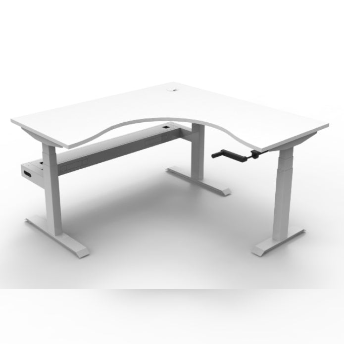 Boost Crank Corner Workstation With Cable Tray Without Screen Natural White Top & White Satin Frame